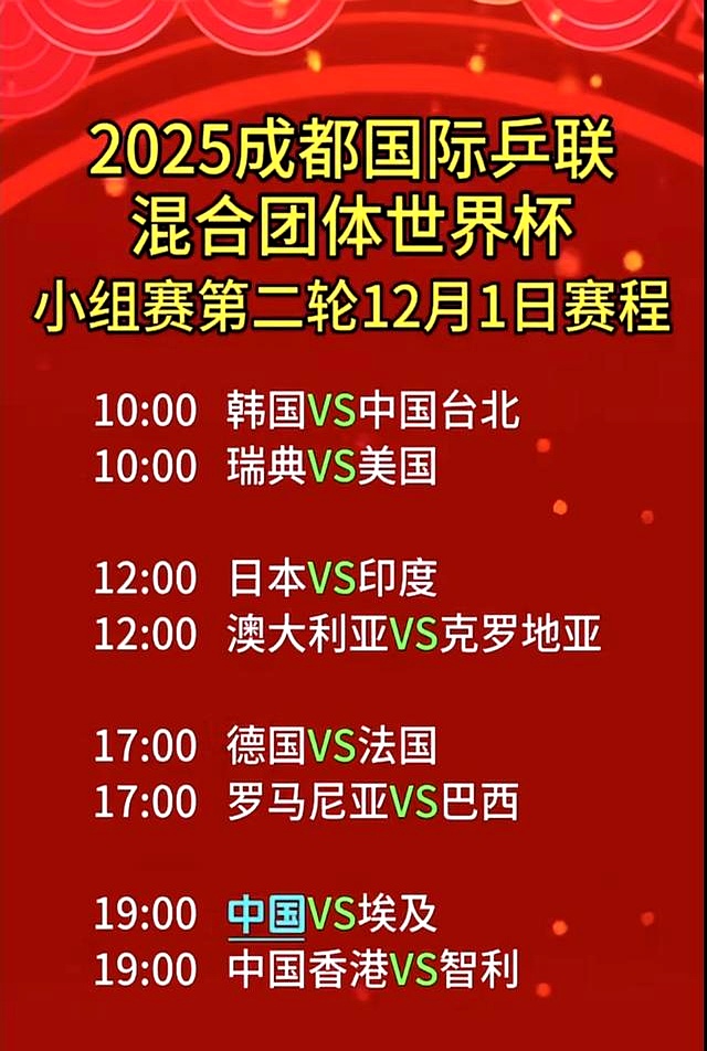 中国队对阵埃及队直播时间_世界杯中国队赛程_成都乒乓球混团世界杯赛程