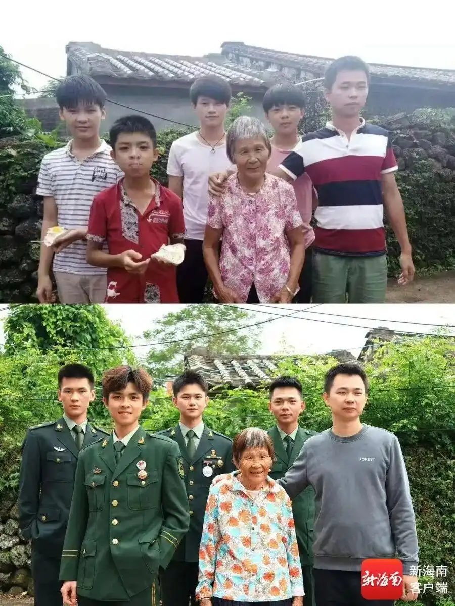 冯大地家庭多人参军故事_7个孙子身披戎装为奶奶祝寿_海南孙辈身披戎装为奶奶祝寿