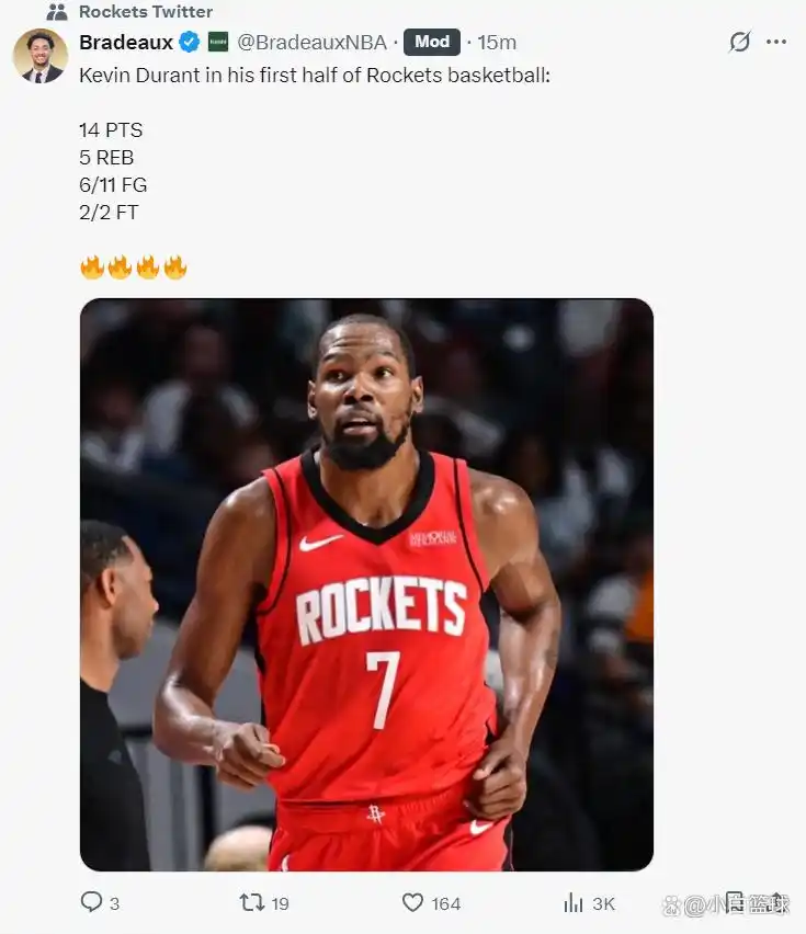 火箭首秀三次致命犯错!杜兰特23+9+6犯4失误 逃过吃T惹戴帅愤怒