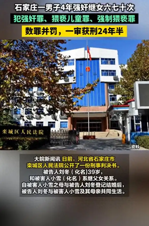 男子强奸继女六七十次 获刑24年半_强奸未成年继女 判决书 河北石家庄