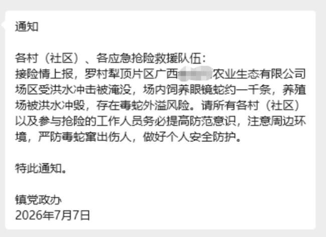 横州一名被蛇咬伤女子离世 洪灾中眼镜蛇外溢风险引关注